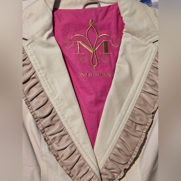 Vintage 00s Mackage Cotton Leather Lined Blazer with Ruffled Trim & Corset Back - Picture 5 of 8